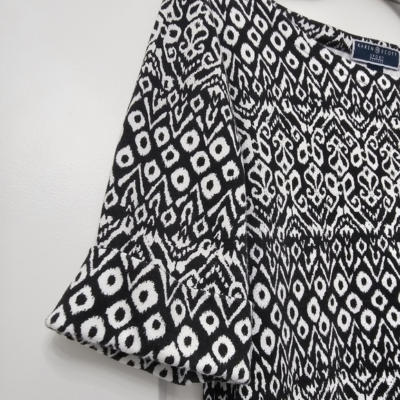 Karen Scott Sport Petites Black White Print Short Sleeve Dress Petite Large - Picture 6 of 7